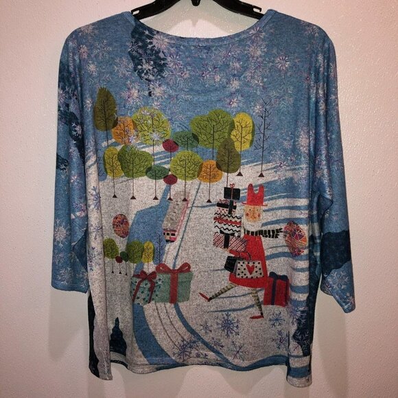 Et Lois Womens 2X Santa Claus Holiday Christmas 3/4 Sleeve Top T Shirt Tee USA - Picture 6 of 8